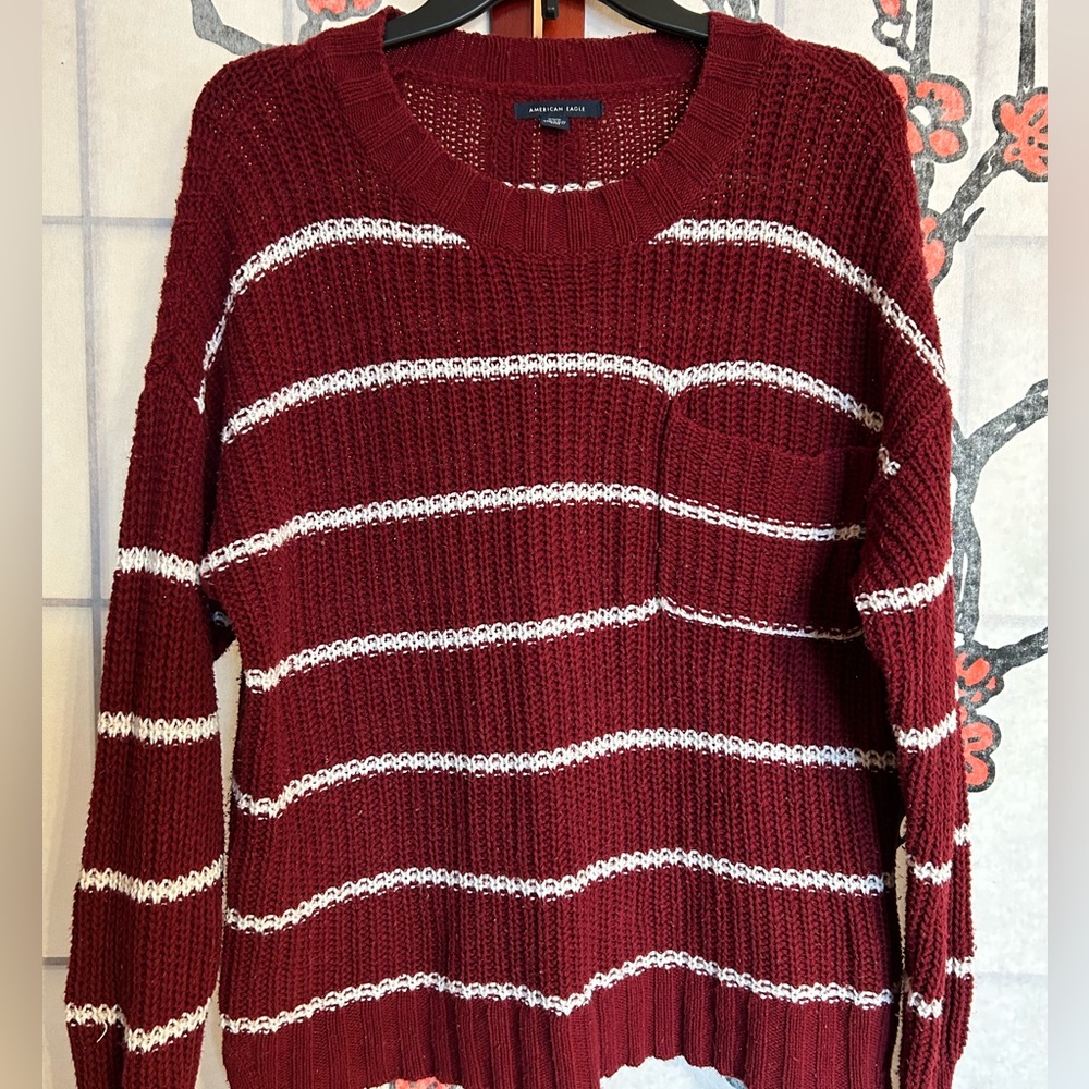 Maroonish & White Striped American Eagle 🦅 Sweater